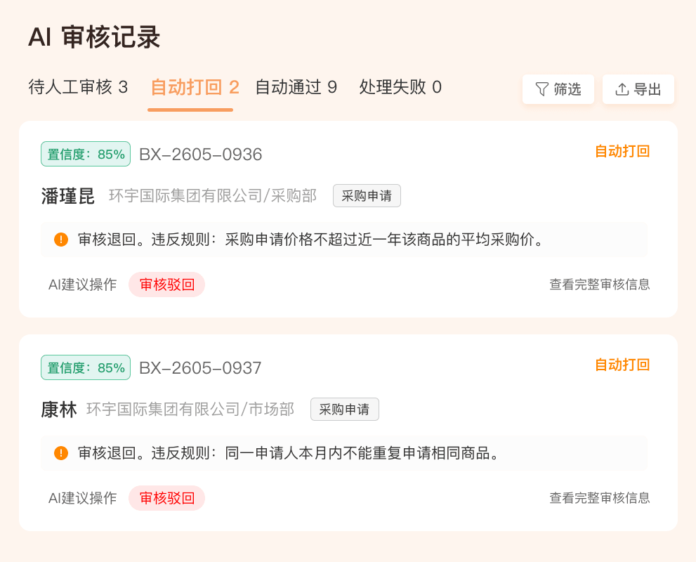 审核结果明细可视化呈现
